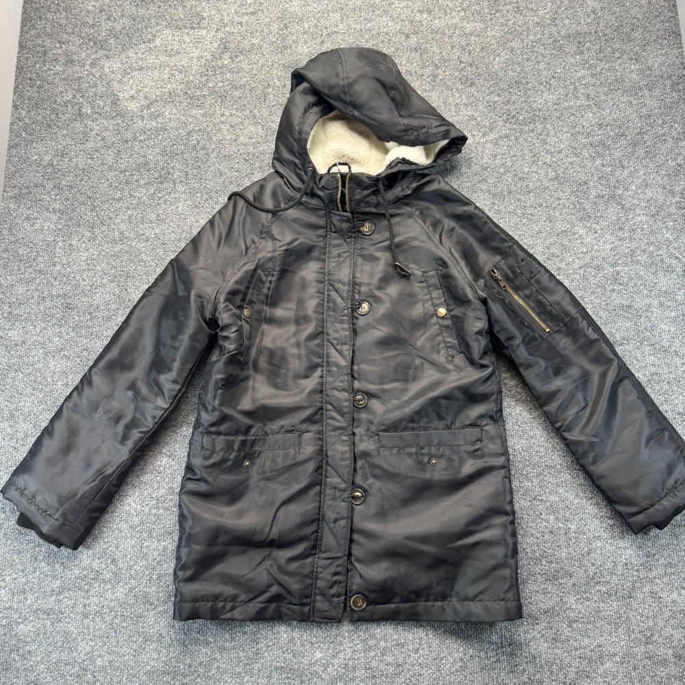 Ambiance Hooded Jacket Womens Small Black Faux Shearling Quilted Lined Winter